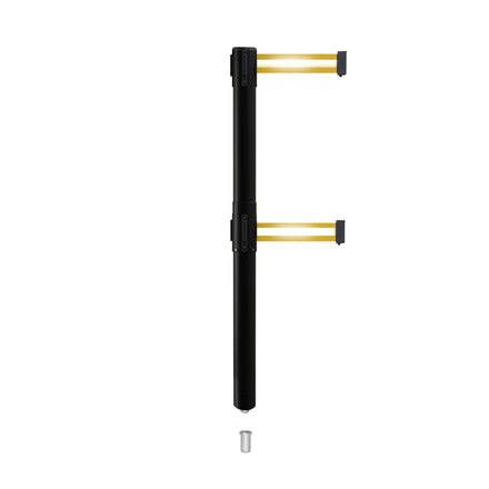 Retractable Dual Belt Barrier Stanchion, Mini Socket Base, Black Post, 13 ft Belt - Montour Line MX630DSK