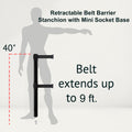 Retractable Dual Belt Barrier Stanchion, Mini Socket Base, Black Post, 9 ft Belt - Montour Line MX630DSK