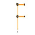 Retractable Dual Belt Barrier Stanchion, Mini Socket Base, Polished Brass Post, 11 ft Belt - Montour Line MX630DSK