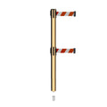 Retractable Dual Belt Barrier Stanchion, Mini Socket Base, Polished Brass Post, 11 ft Belt - Montour Line MX630DSK