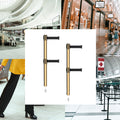 Retractable Dual Belt Barrier Stanchion, Mini Socket Base, Polished Brass Post, 11 ft Belt - Montour Line MX630DSK