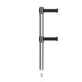 Retractable Dual Belt Barrier Stanchion, Mini Socket Base, Polished Stainless Steel Post, 11 ft Belt - Montour Line MX630DSK