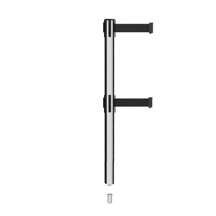 Retractable Dual Belt Barrier Stanchion, Mini Socket Base, Polished Stainless Steel Post, 11 ft Belt - Montour Line MX630DSK