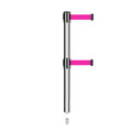 Retractable Dual Belt Barrier Stanchion, Mini Socket Base, Polished Stainless Steel Post, 11 ft Belt - Montour Line MX630DSK