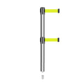 Retractable Dual Belt Barrier Stanchion, Mini Socket Base, Polished Stainless Steel Post, 11 ft Belt - Montour Line MX630DSK