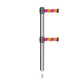 Retractable Dual Belt Barrier Stanchion, Mini Socket Base, Polished Stainless Steel Post, 11 ft Belt - Montour Line MX630DSK