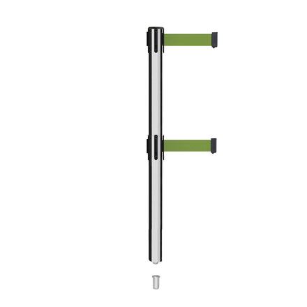 Retractable Dual Belt Barrier Stanchion, Mini Socket Base, Polished Stainless Steel Post, 11 ft Belt - Montour Line MX630DSK