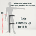 Retractable Dual Belt Barrier Stanchion, Mini Socket Base, Polished Stainless Steel Post, 11 ft Belt - Montour Line MX630DSK