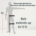 Retractable Dual Belt Barrier Stanchion, Mini Socket Base, Polished Stainless Steel Post, 13 ft Belt - Montour Line MX630DSK