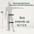 Retractable Dual Belt Barrier Stanchion, Mini Socket Base, Polished Stainless Steel Post, 7.5 ft Belt - Montour Line MX630DSK