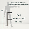 Retractable Dual Belt Barrier Stanchion, Mini Socket Base, Satin Stainless Steel Post, 13 ft Belt - Montour Line MX630DSK