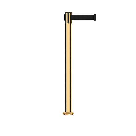 Retractable Belt Barrier Stanchion, Fixed Base, Polished Brass Post, 11 Ft. Belt - Montour Line MX630F