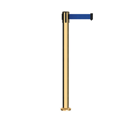 Retractable Belt Barrier Stanchion, Fixed Base, Polished Brass Post, 11 Ft. Belt - Montour Line MX630F