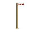 Retractable Belt Barrier Stanchion, Fixed Base, Polished Brass Post, 11 Ft. Belt - Montour Line MX630F