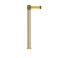 Retractable Belt Barrier Stanchion, Fixed Base, Polished Brass Post, 11Ft. Belt - Montour Line MX630F