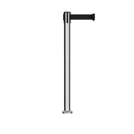 Retractable Belt Barrier Stanchion, Fixed Base, Polished Stainless Steel Post, 11 Ft. Belt - Montour Line MX630F