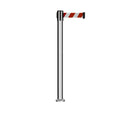 Retractable Belt Barrier Stanchion, Fixed Base, Polished Stainless Steel Post, 11 Ft. Belt - Montour Line MX630F
