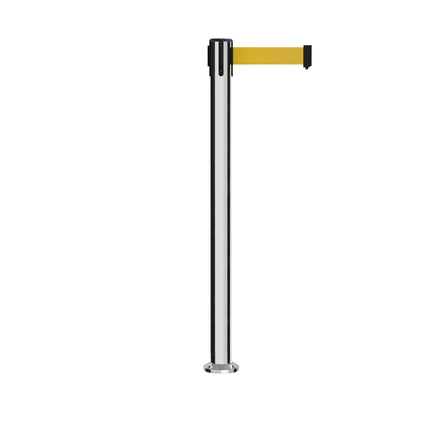 Retractable Belt Barrier Stanchion, Fixed Base, Polished Stainless Steel Post, 11 Ft. Belt - Montour Line MX630F