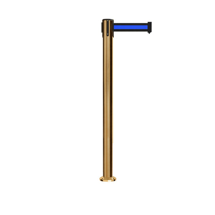 Retractable Belt Barrier Stanchion, Fixed Base, Satin Brass Post, 11 Ft. Belt - Montour Line MX630F