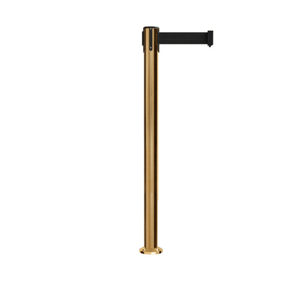 Retractable Belt Barrier Stanchion, Fixed Base, Satin Brass Post, 11 Ft. Belt - Montour Line MX630F