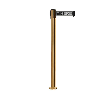 Retractable Belt Barrier Stanchion, Fixed Base, Satin Brass Post, 11 Ft. Belt - Montour Line MX630F