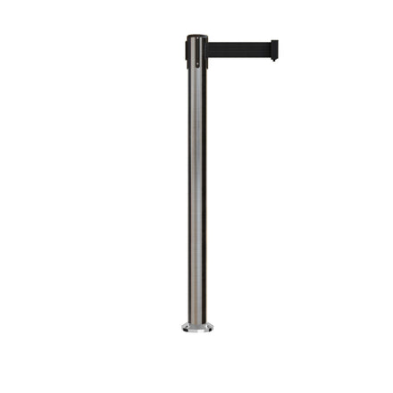 Retractable Belt Barrier Stanchion, Fixed Base, Satin Stainless Steel Post, 11 Ft. Belt - Montour Line MX630F