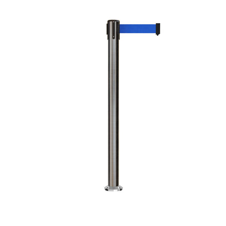 Retractable Belt Barrier Stanchion, Fixed Base, Satin Stainless Steel Post, 11 Ft. Belt - Montour Line MX630F