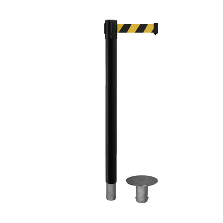 Retractable Belt Barrier Stanchion, Removable Base, Black Post, 11 Ft. Belt - Montour Line MX630R