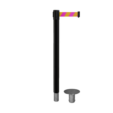 Retractable Belt Barrier Stanchion, Removable Base, Black Post, 11 Ft. Belt - Montour Line MX630R