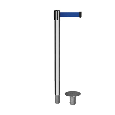 Retractable Belt Barrier Stanchion, Removable Base, Polished Stainless Steel Post, 11 Ft. Belt - Montour Line MX630R