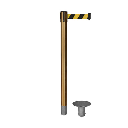 Retractable Belt Barrier Stanchion, Removable Base, Satin Brass Post, 11 Ft. Belt - Montour Line MX630R