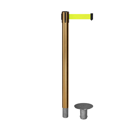 Retractable Belt Barrier Stanchion, Removable Base, Satin Brass Post, 11 Ft. Belt - Montour Line MX630R