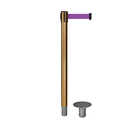 Retractable Belt Barrier Stanchion, Removable Base, Satin Brass Post, 11 Ft. Belt - Montour Line MX630R