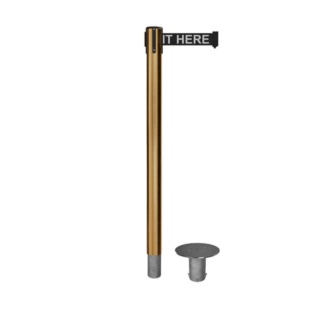 Retractable Belt Barrier Stanchion, Removable Base, Satin Brass Post, 11 Ft. Belt - Montour Line MX630R