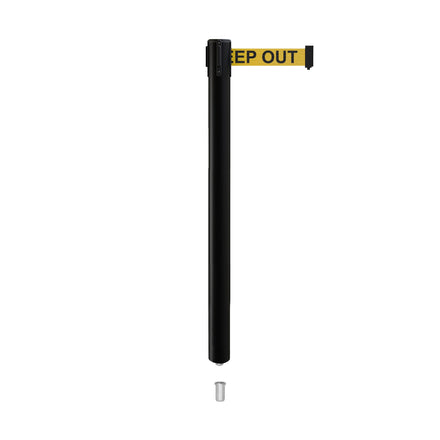 Retractable Belt Barrier Stanchion, Mini Socket Base, Black Post, 13 ft Belt - Montour Line MX630SK