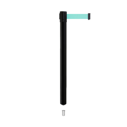 Retractable Belt Barrier Stanchion, Mini Socket Base, Black Post, 9 ft Belt - Montour Line MX630SK