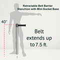 Retractable Belt Barrier Stanchion, Mini Socket Base, Polished Stainless Steel Post, 7.5 ft Belt - Montour Line MX630SK