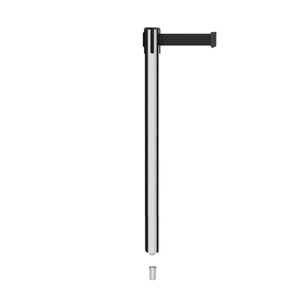 Retractable Belt Barrier Stanchion, Mini Socket Base, Polished Stainless Steel Post, 9 ft Belt - Montour Line MX630SK