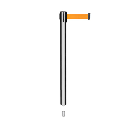 Retractable Belt Barrier Stanchion, Mini Socket Base, Polished Stainless Steel Post, 9 ft Belt - Montour Line MX630SK