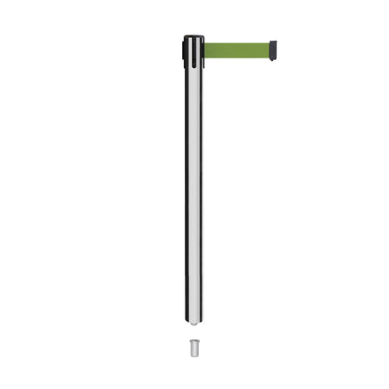 Retractable Belt Barrier Stanchion, Mini Socket Base, Polished Stainless Steel Post, 9 ft Belt - Montour Line MX630SK