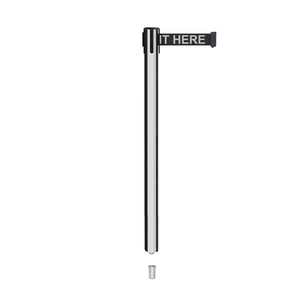 Retractable Belt Barrier Stanchion, Mini Socket Base, Polished Stainless Steel Post, 9 ft Belt - Montour Line MX630SK