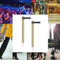 Retractable Belt Barrier Stanchion, Mini Socket Base, Polished Brass Post, 7.5 ft Belt - Montour Line MX630SK