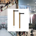 Retractable Belt Barrier Stanchion, Mini Socket Base, Satin Brass Post, 11 ft Belt - Montour Line MX630SK