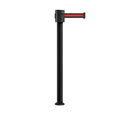 Retractable Belt Barrier Stanchion, Fixed Base, Black Powder Coated Post, 35 ft Belt - Montour Line MX760F