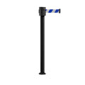 Retractable Belt Barrier Stanchion, Fixed Base, Black Powder Coated Post, 35 ft Belt - Montour Line MX760F