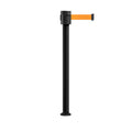 Retractable Belt Barrier Stanchion, Fixed Base, Black Powder Coated Post, 35 ft Belt - Montour Line MX760F