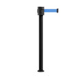 Retractable Belt Barrier Stanchion, Fixed Base, Black Powder Coated Post, 35 ft Belt - Montour Line MX760F