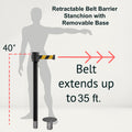 Retractable Belt Barrier Stanchion, Removable Base, Black Powder Coated Post, 35 ft Belt - Montour Line MX760R
