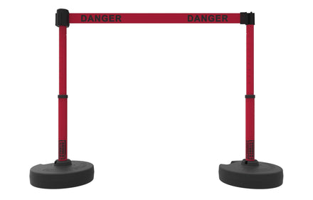 Set of 2 PLUS Line Stanchions with 15 ft Belt Head, Stake, and Base - Banner Stakes