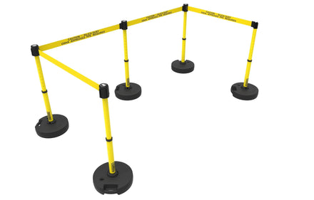 Set of 5 Banner Stakes PLUS Line Stanchions with 15 ft Belt Head, Stake, and Base